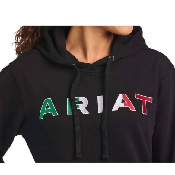 Ariat Womens Mexico Hoodie Size S Black Pullover Sweatshirt Embroidered Logo - Picture 2 of 13